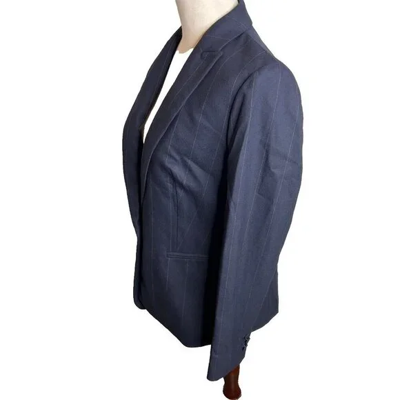 J.Crew Womens $228 One Button Blazer in Pinstripe Navy Size 4 CB442
